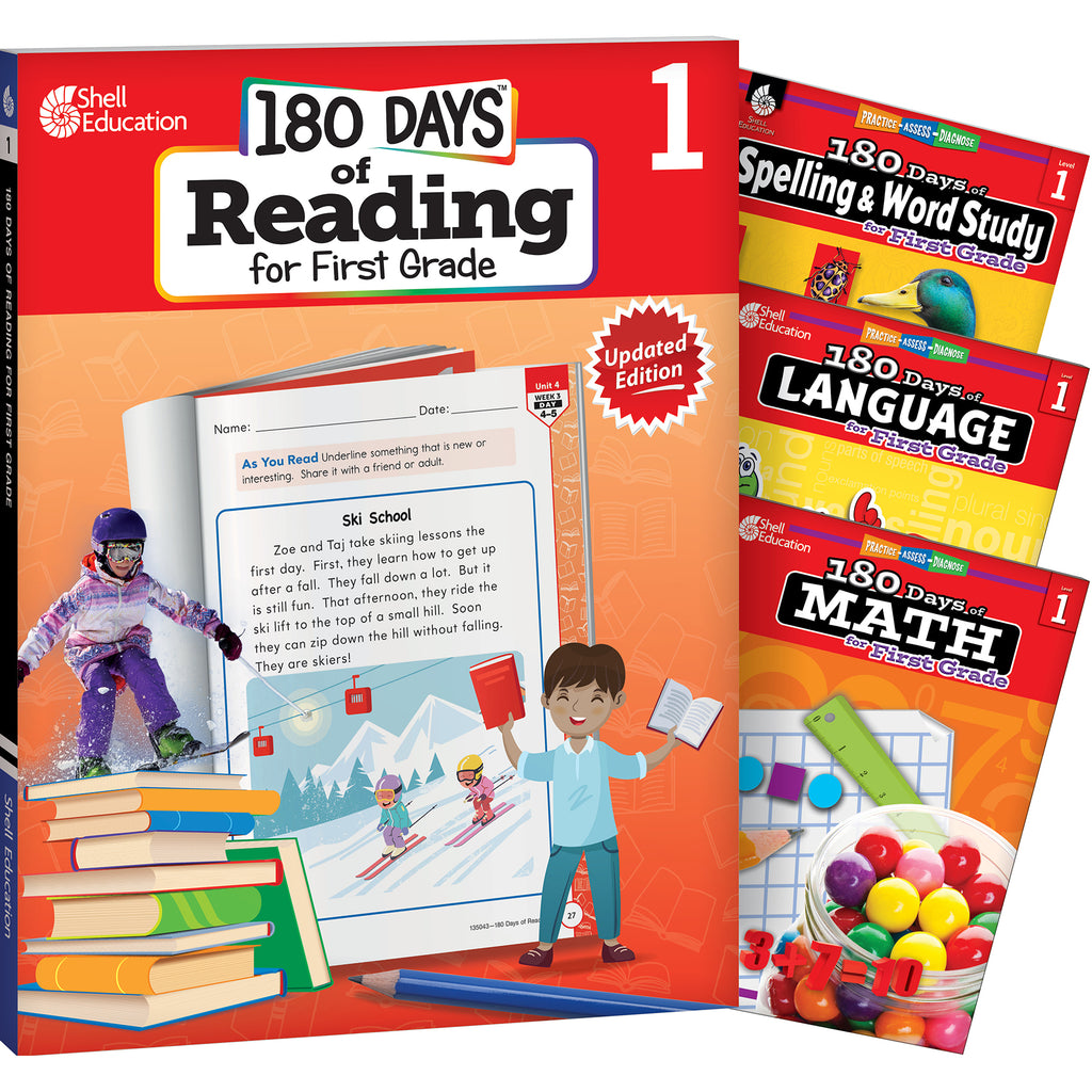 180 Days Reading, Spelling, Language, & Math Grade 1: 4-Book Set