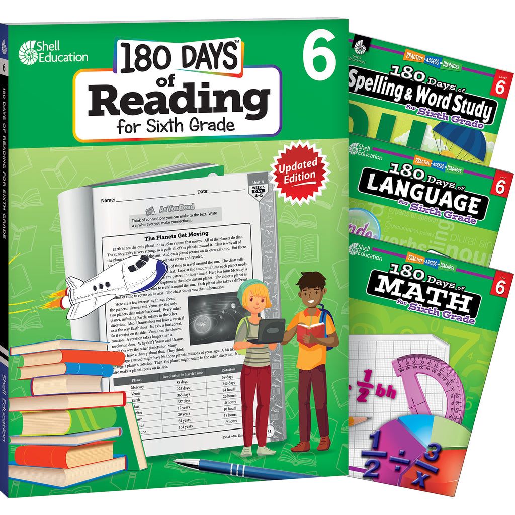 180 Days Reading, Spelling, Language, & Math Grade 6: 4-Book Set