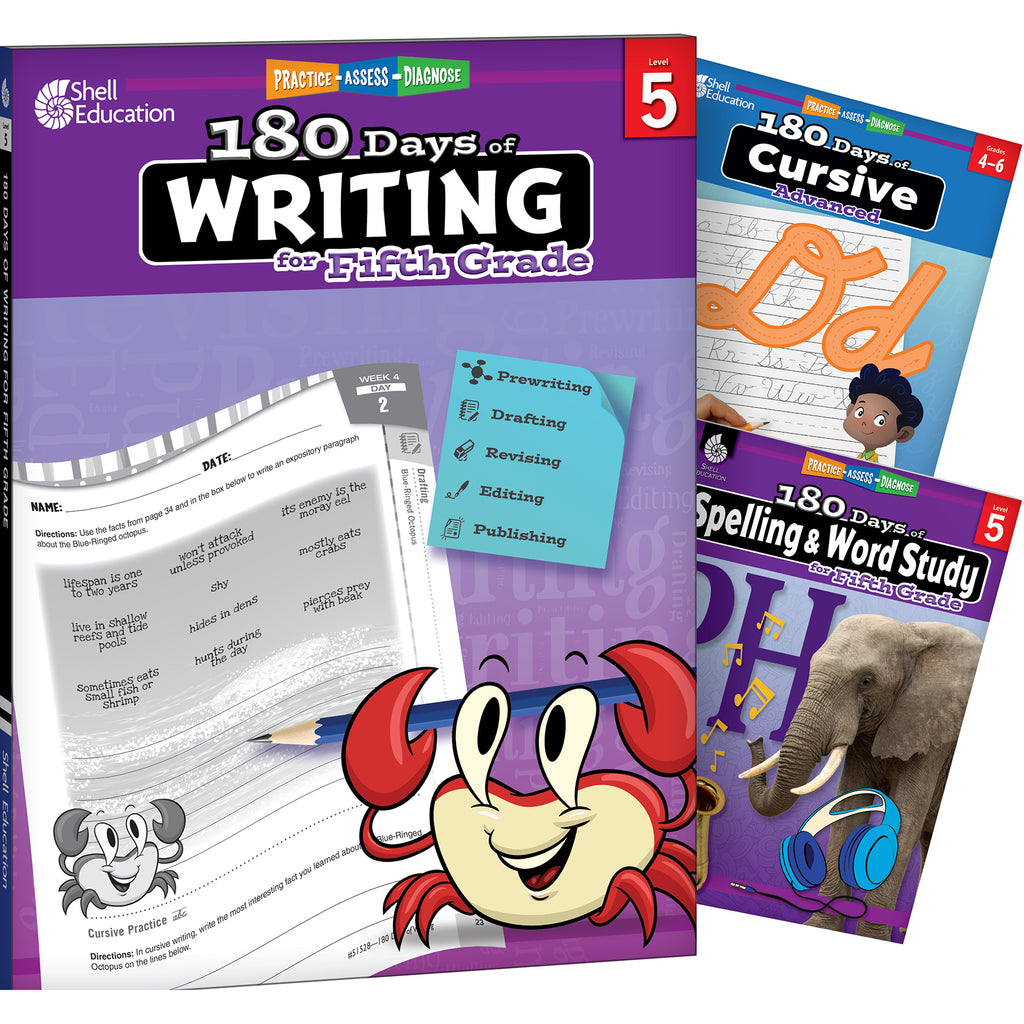 180 Days Writing, Spelling, & Cursive Grade 5: 3-Book Set