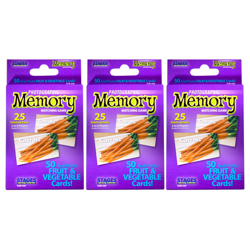 Photographic Memory Matching Game, Fruit & Vegetables, Pack of 3