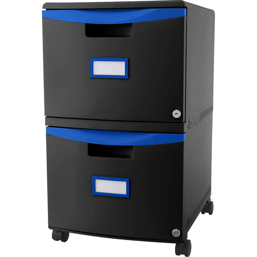 2 Drawer Mobile File Cabinet with Lock, Black & Blue