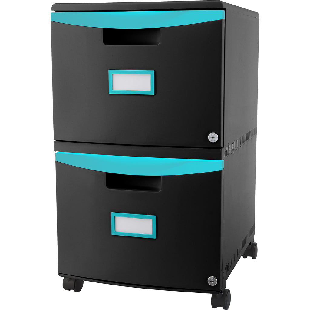 2 Drawer Blk-teal Mobil File Cabint With Lock