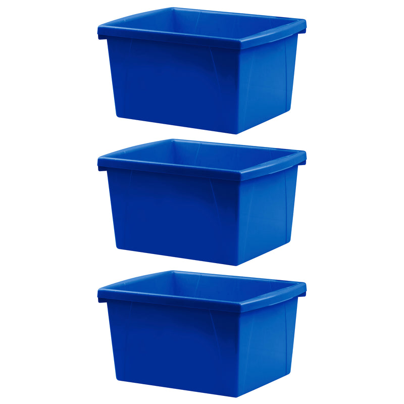 4 Gallon Storage Bin, Blue, Pack of 3