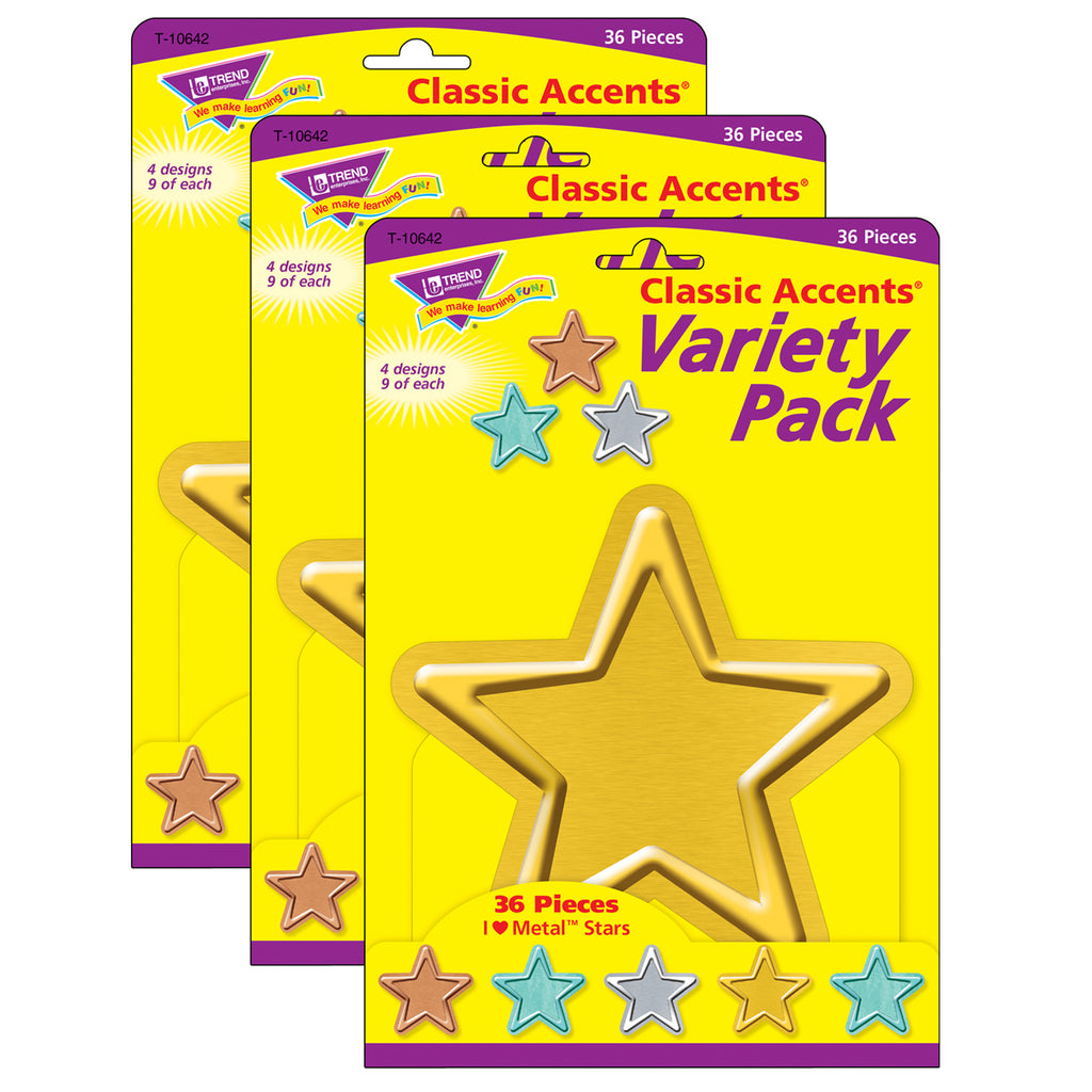 (3 Pk) Stars Classic Accents Var Pack I Heart Metal