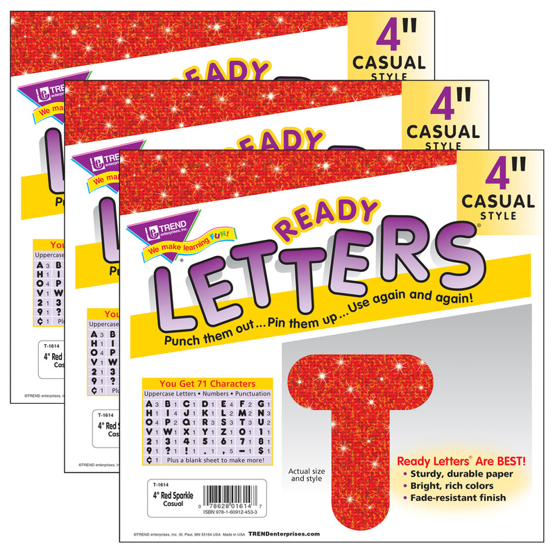 (3 Pk) Ready Letters 4in Casual Red Sparkle