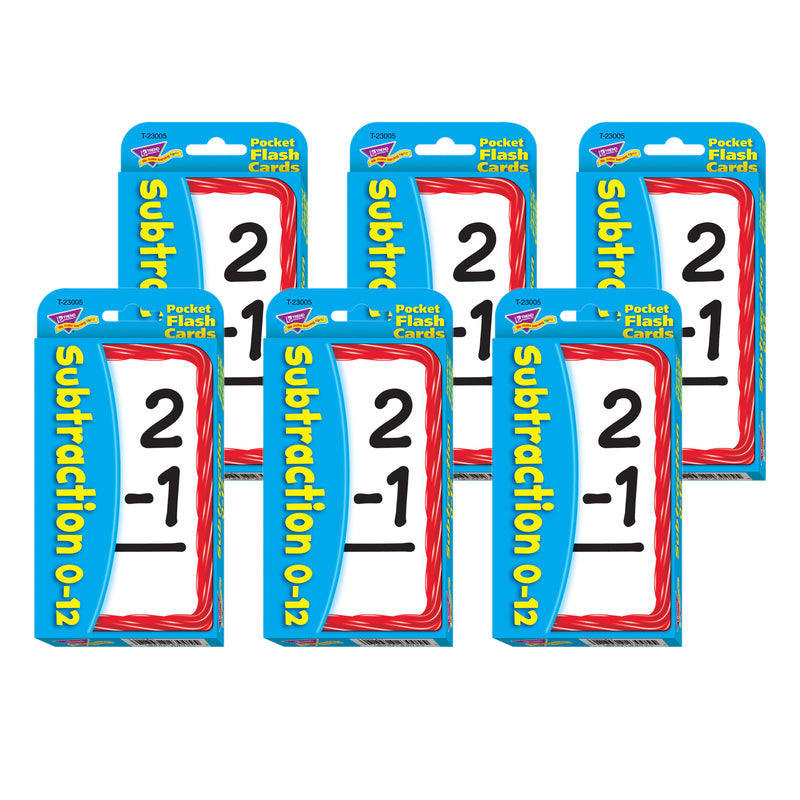 Subtraction 0-12 Pocket Flash Cards, 6 Packs