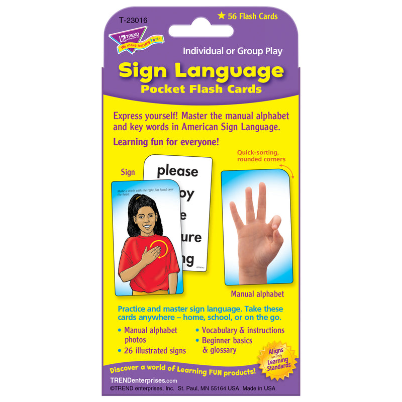 Pocket Flash Cards Sign Language 56-pk 3x5 Two-sided Cards