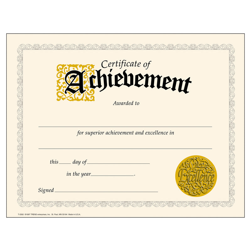 (6 Pk) Certificate Of Achievement 30 Per Pk Classic 8.5x11