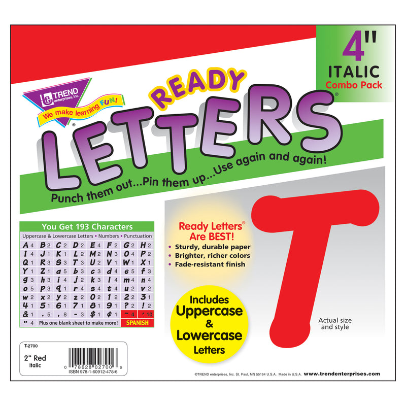 Ready Letters 4 Inch Italic Red