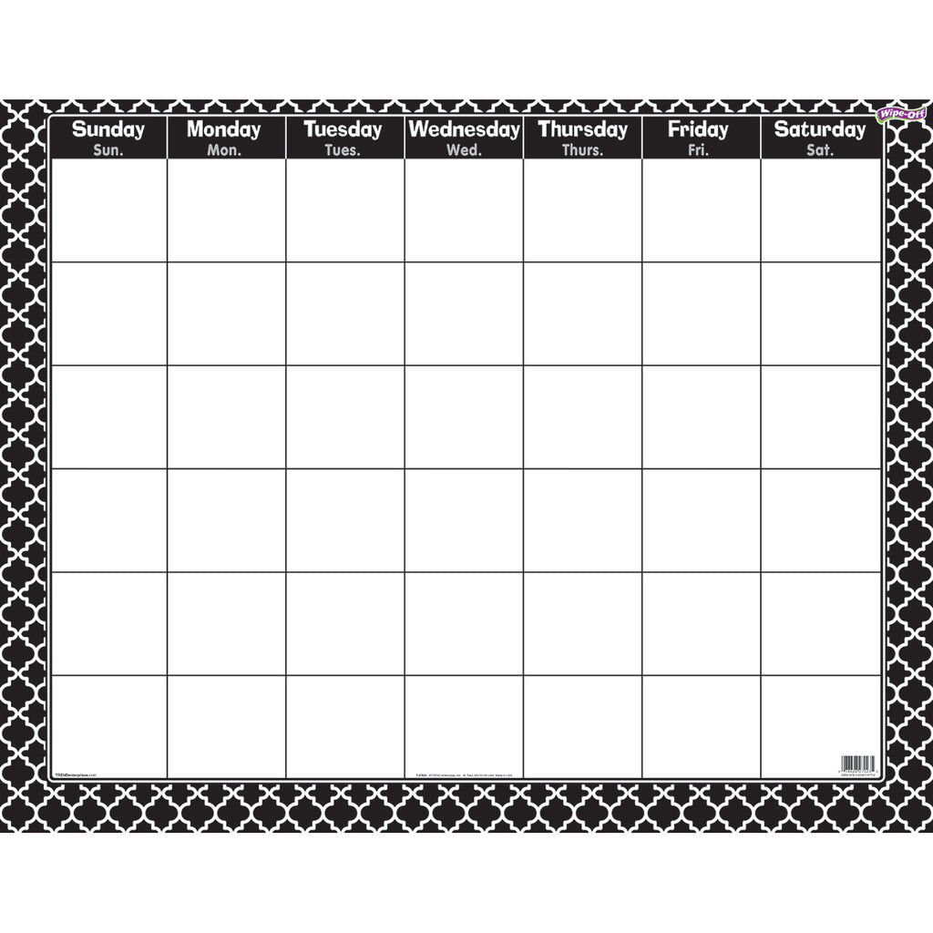 Moroccan Black Wipe Off Calendar Monthly