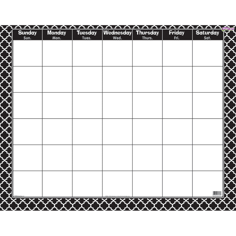 Moroccan Black Wipe Off Calendar Monthly