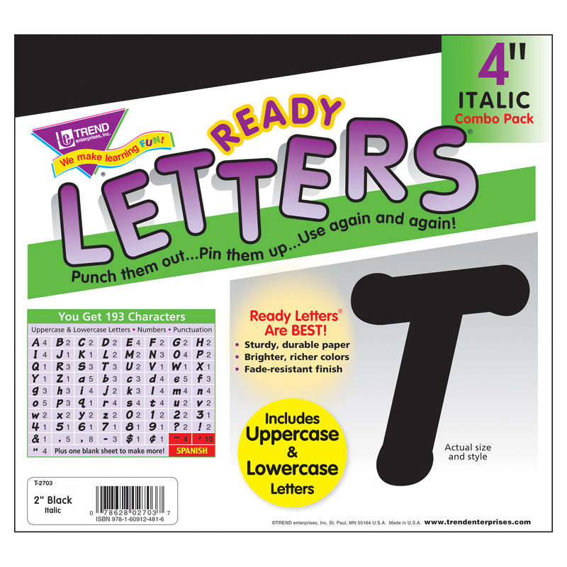 Ready Letters 4 Inch Italic Black