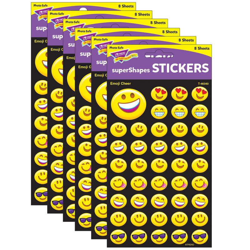 (6 Pk) Emoji Cheer Stickers Lg Supershape