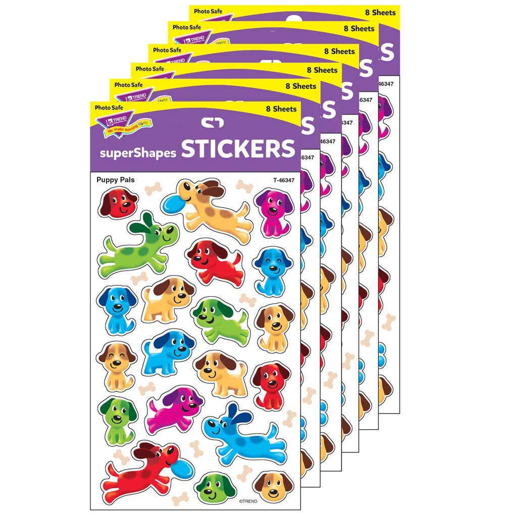 (6 Pk) Puppy Pals Stickers Lg Supershape