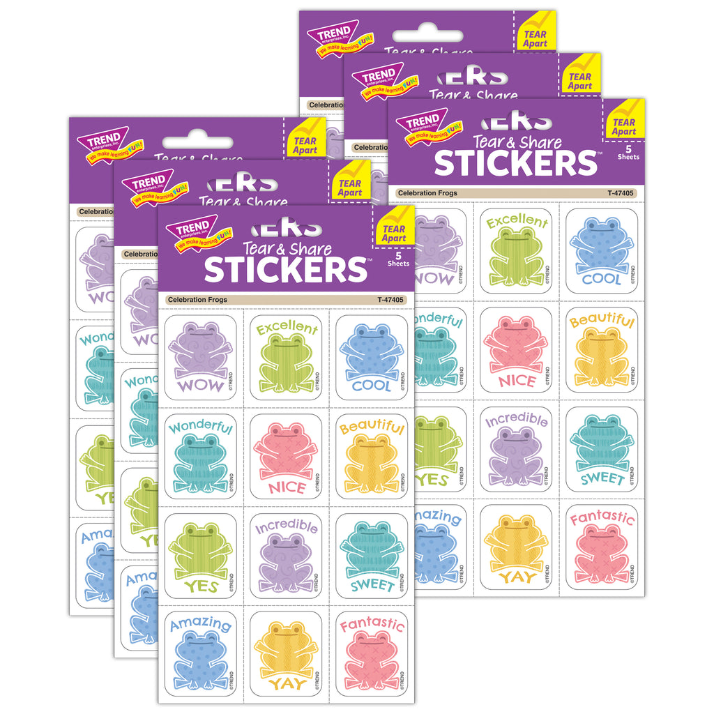 Celebration Frogs Tear & Share Stickers®, 60 Per Pack, 6 Packs
