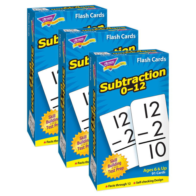 Subtraction 0-12 Skill Drill Flash Cards, Pack of 3