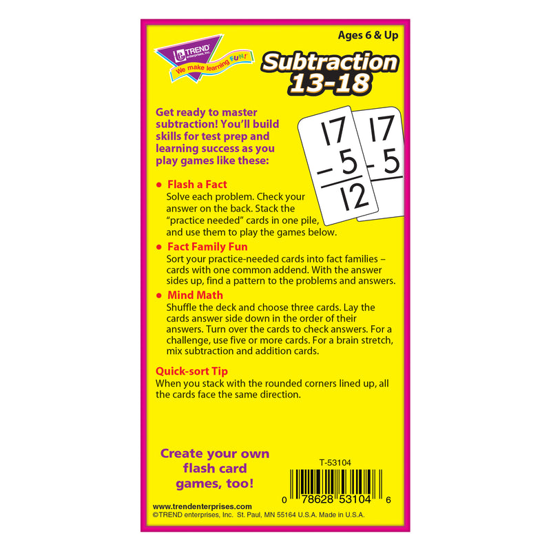 Flash Cards Subtraction 13-18 99box