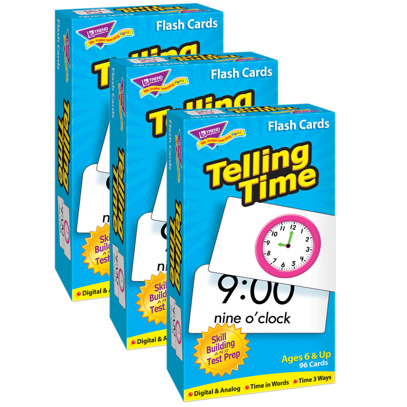 Telling Time Skill Drill Flash Cards, 3 Packs