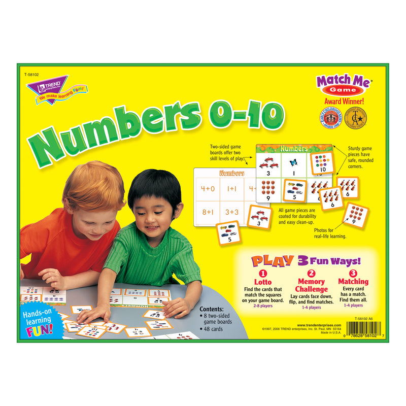 Match Me Game Numbers Ages 3 & Up 1-8 Players