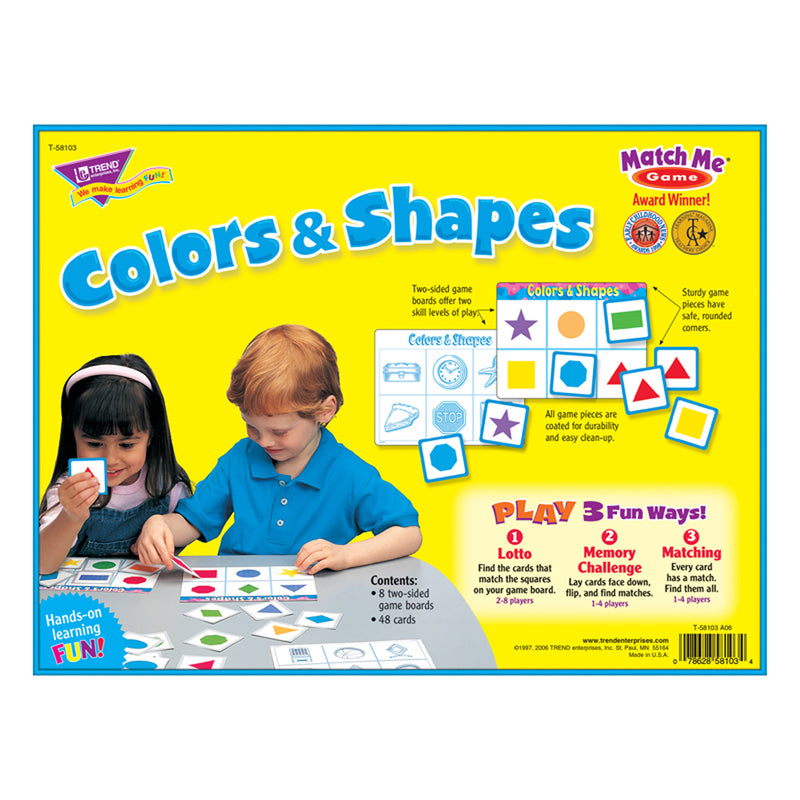 Match Me Game Colors & Shapes Ages 3 & Up 1-8 Players