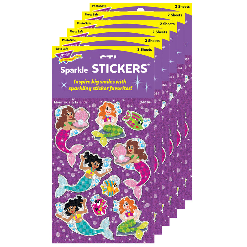 (6 Pk) Mermaids & Friends Sparkle Stickers 18 Ct