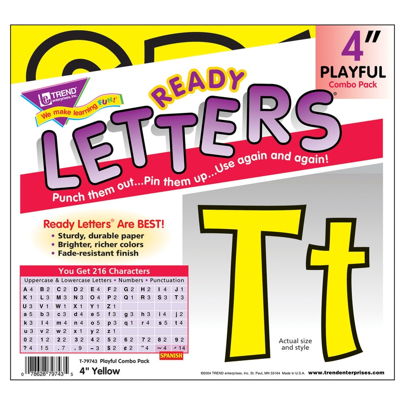 Ready Letter 4 Inch Playful Yellow Uppercase & Lowercase Combo