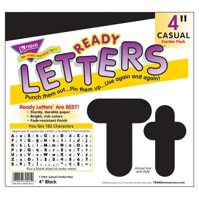 Ready Letter 4 Inch Casual Black Uppercase & Lowercase Combo
