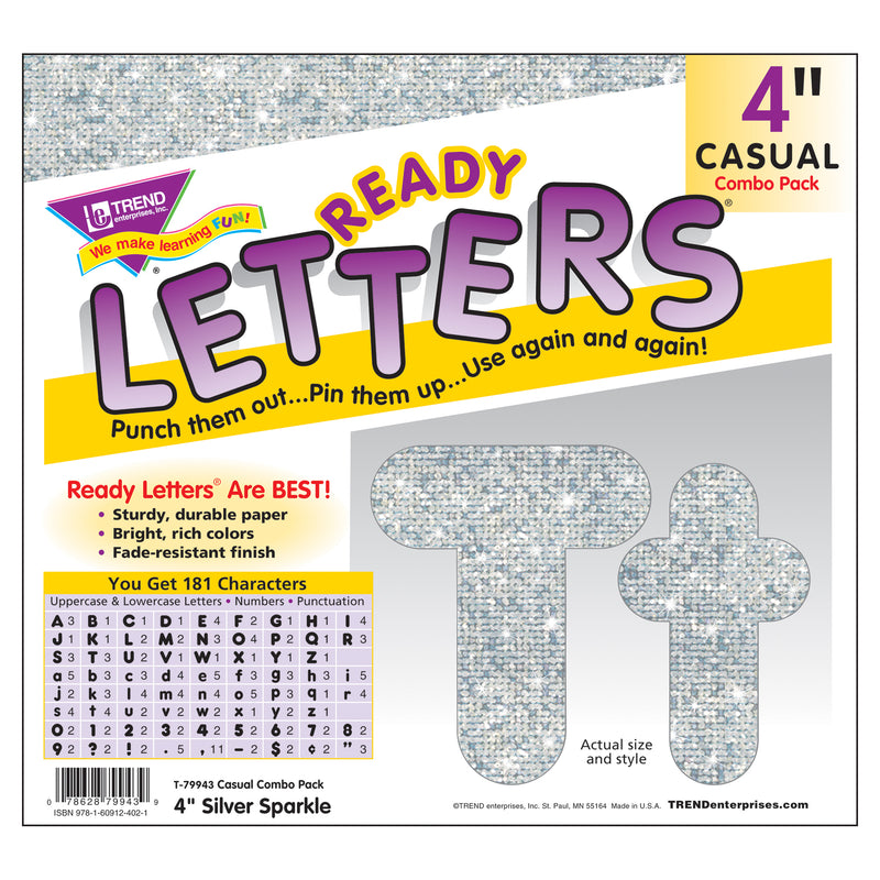 Silver Sparkle 4in Casual Combo Ready Letters
