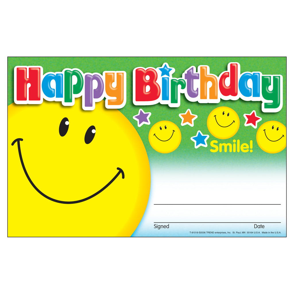 (6 Pk) Awards Happy Birthday Smile