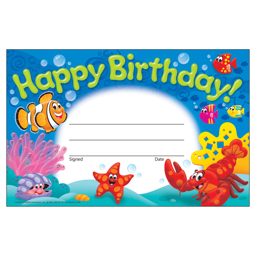 (6 Pk) Happy Birthday Sea Buddies Recognition Awards