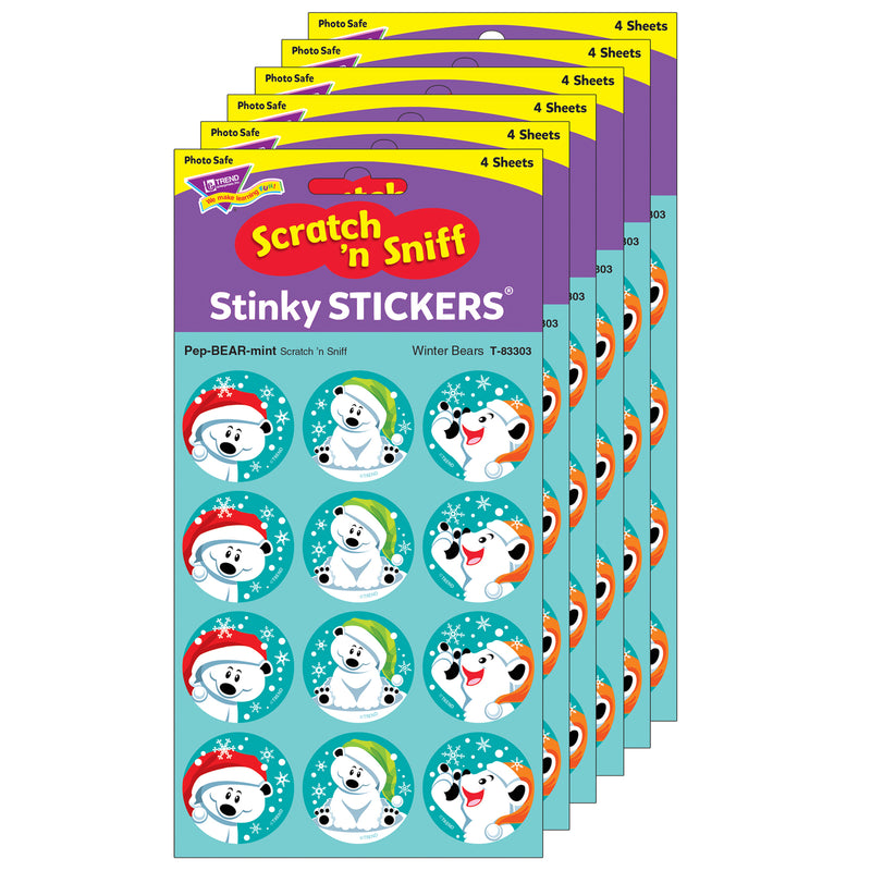 (6 Pk) Winter Bears-pepbearmint Stinky Stickers