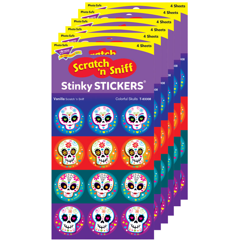 (6 Pk) Colorful Skulls-vanilla Stinky Stickers