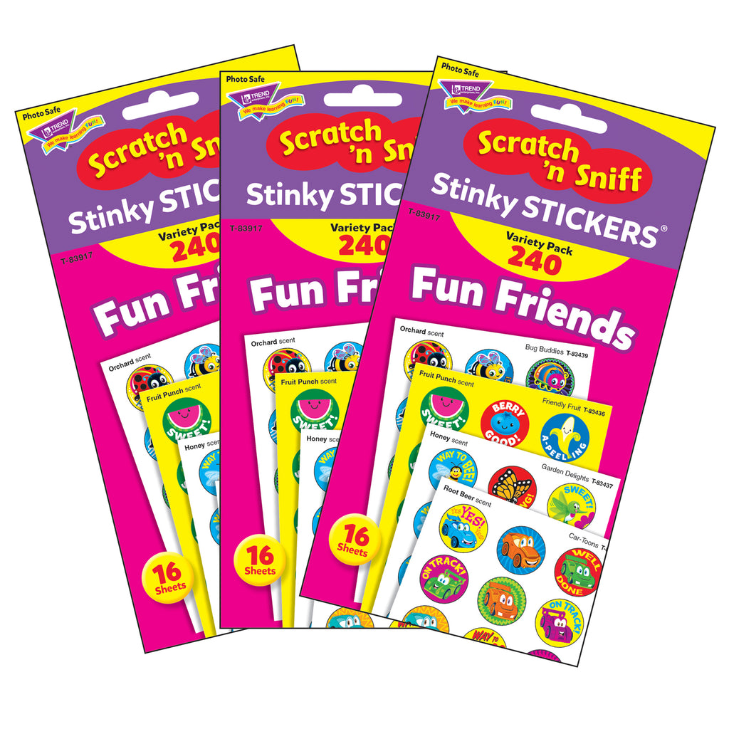 (3 Pk) Stinky Stickr Variety Pk Fun Friend Scratch N Sniff