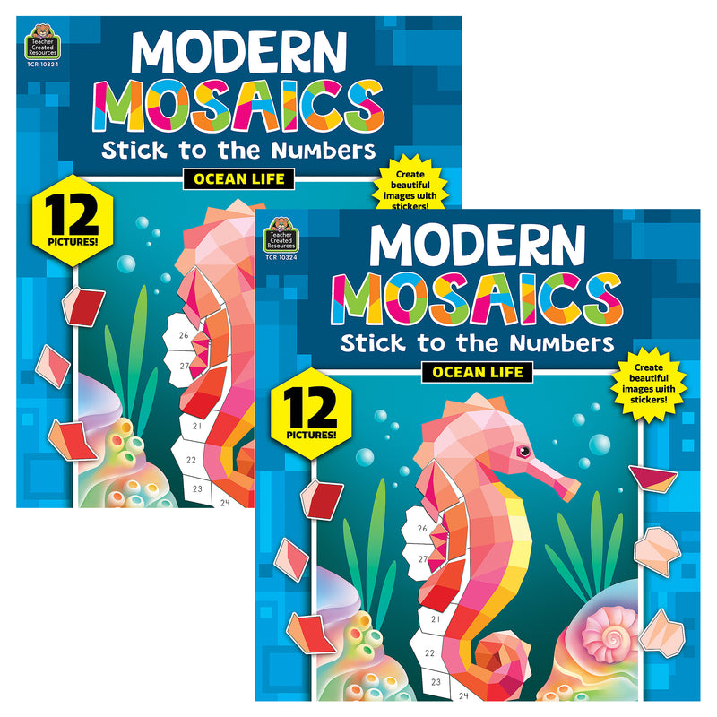 Ocean Life Modern Mosaics Stick to the Numbers Activity Book, Pack of 2