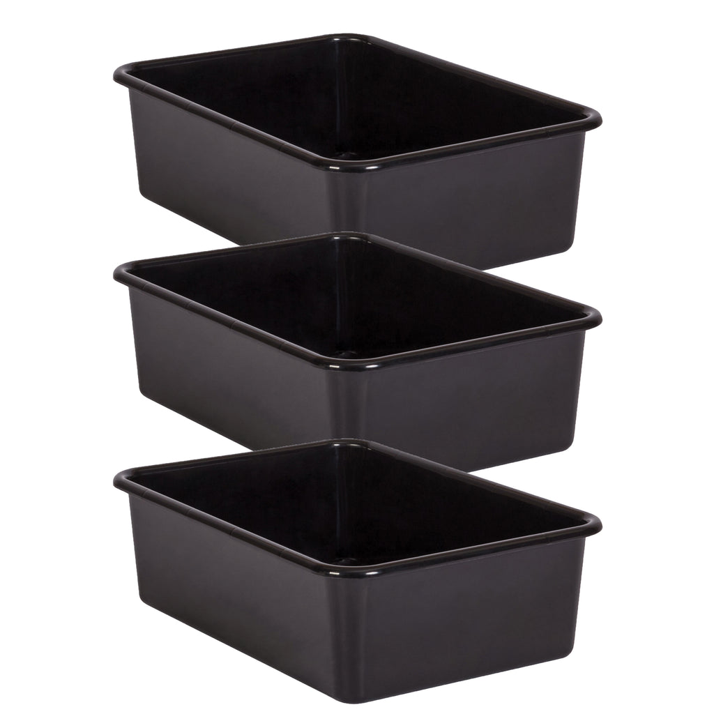 (3 Ea) Black Large Plastic Storage Bin