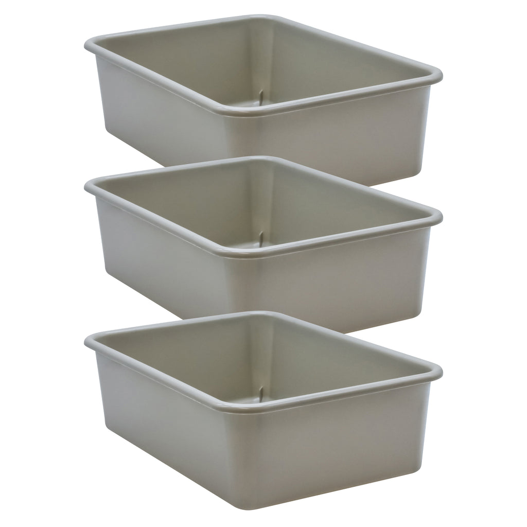 (3 Ea) Gray Large Plastic Storage Bin