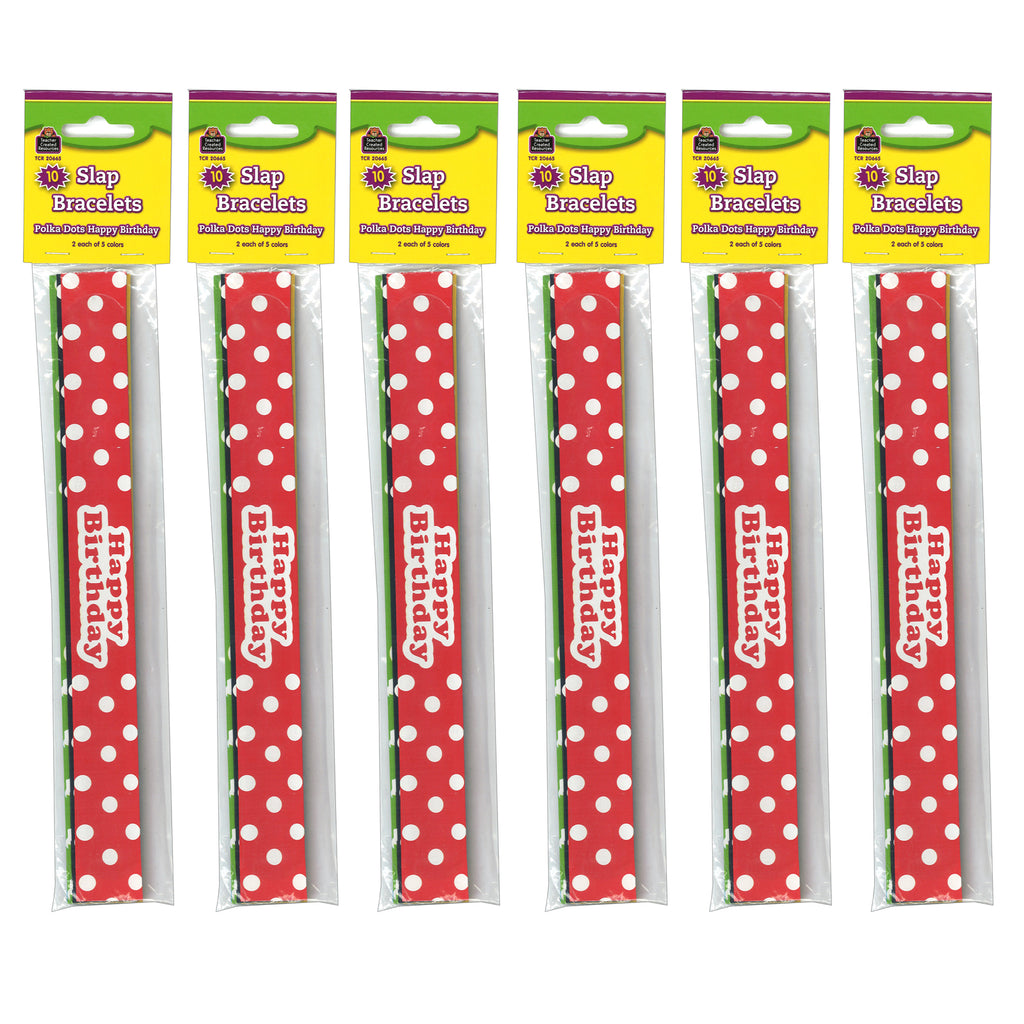 (6 Pk) Slap Bracelets Polka Dots Happy Birthday