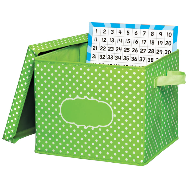 Lime Polka Dots Storage Bin W- Lid