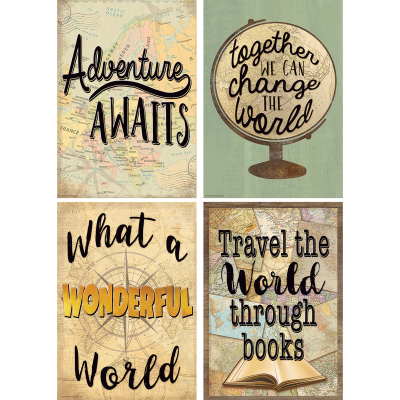 Travel the Map Posters, 13-3-8" x 19", Set of 4