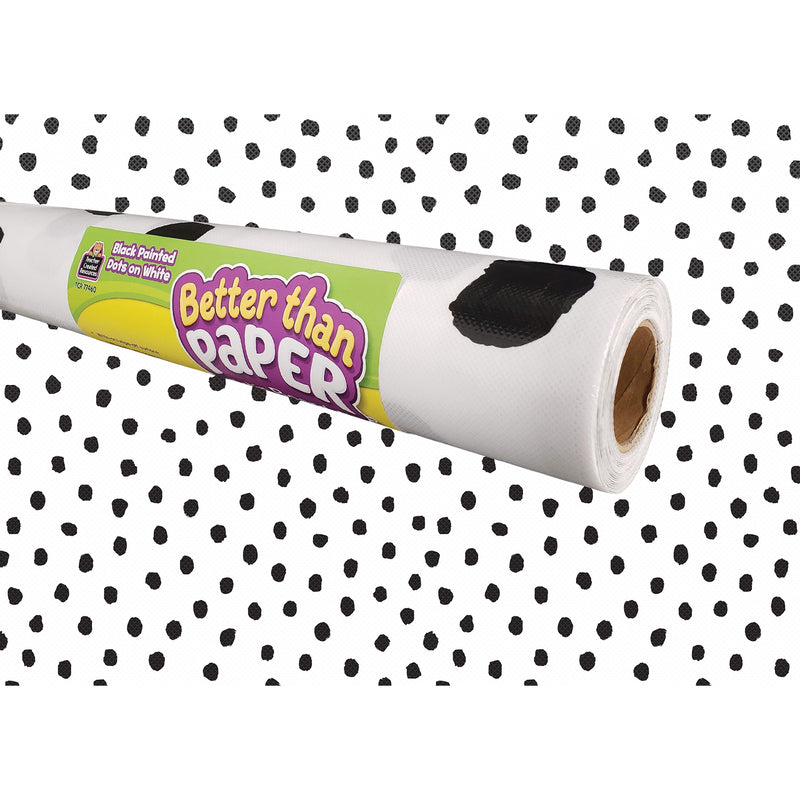 Black Painted Dots on White Better Than Paper Bulletin Board Roll, 4' x 12', Pack of 4