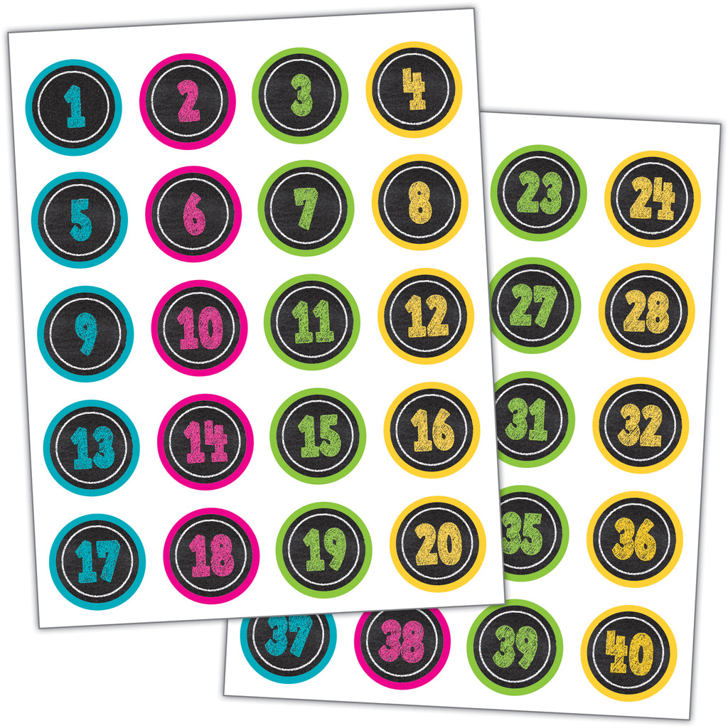 (6 Pk) Chalkboard Brights Numbers Stickers