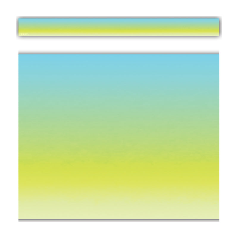 Aqua and Lime Color Wash Straight Border Trim, 35 Feet