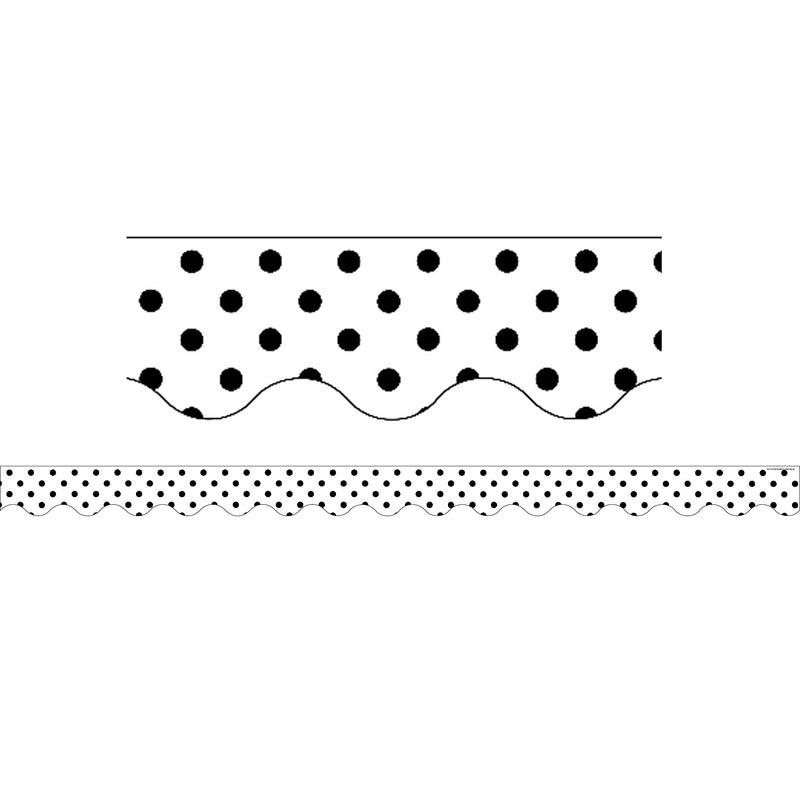 (6 Pk) Black Polka Dots On White Scalloped Border Trim