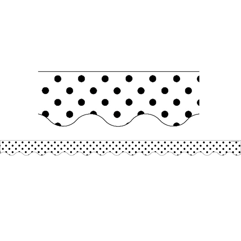 Black Polka Dots On White Scalloped Border Trim