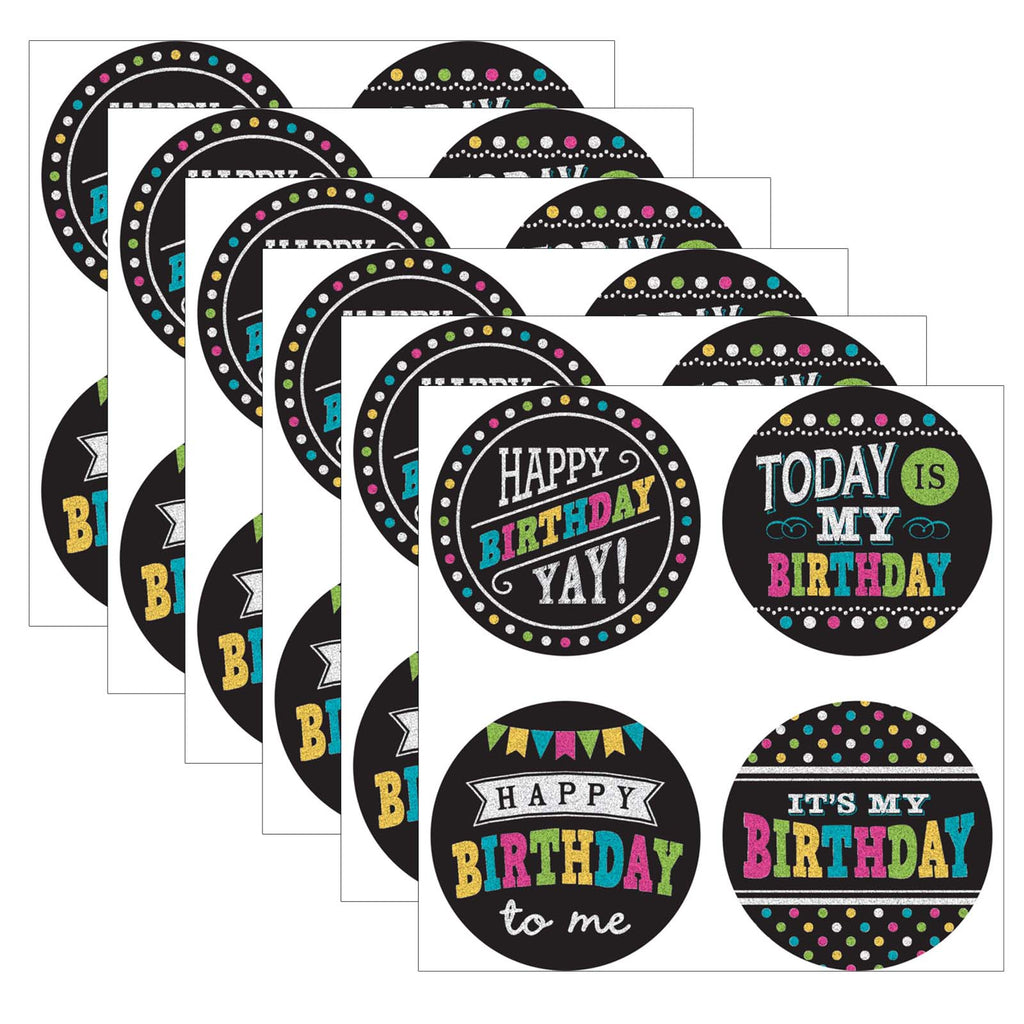 (6 Pk) Happy Birthday Wear Em Badges Chalkboard Brights