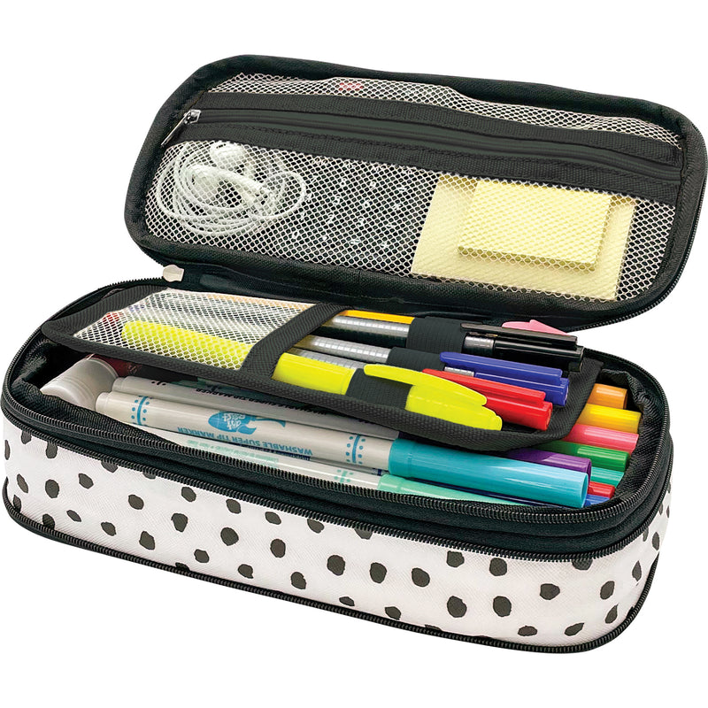 Black Painted Dots on White Pencil Case