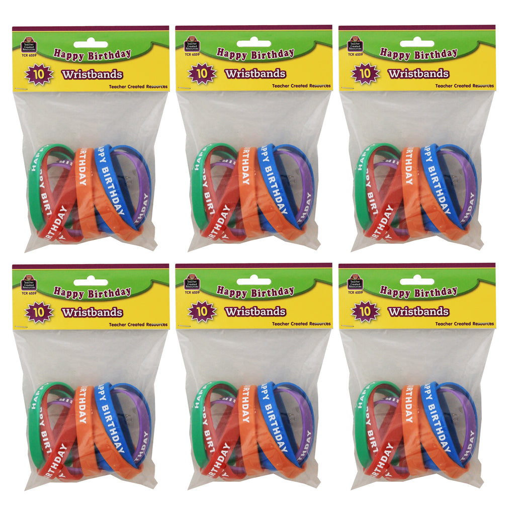 (6 Pk) Happy Birthday Wristbands 10 Per Pk