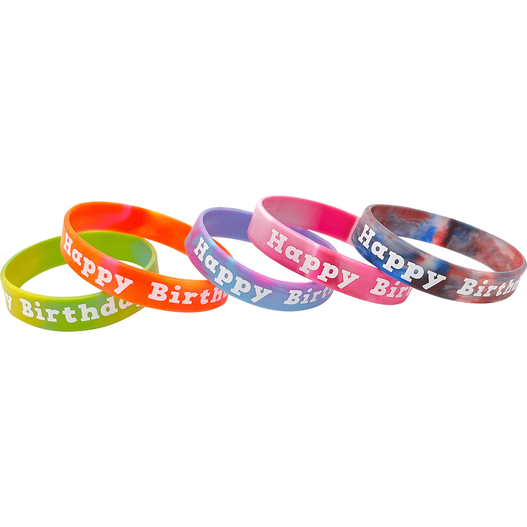 (6 Pk) Happy Birthday Wristbands Tie-dye