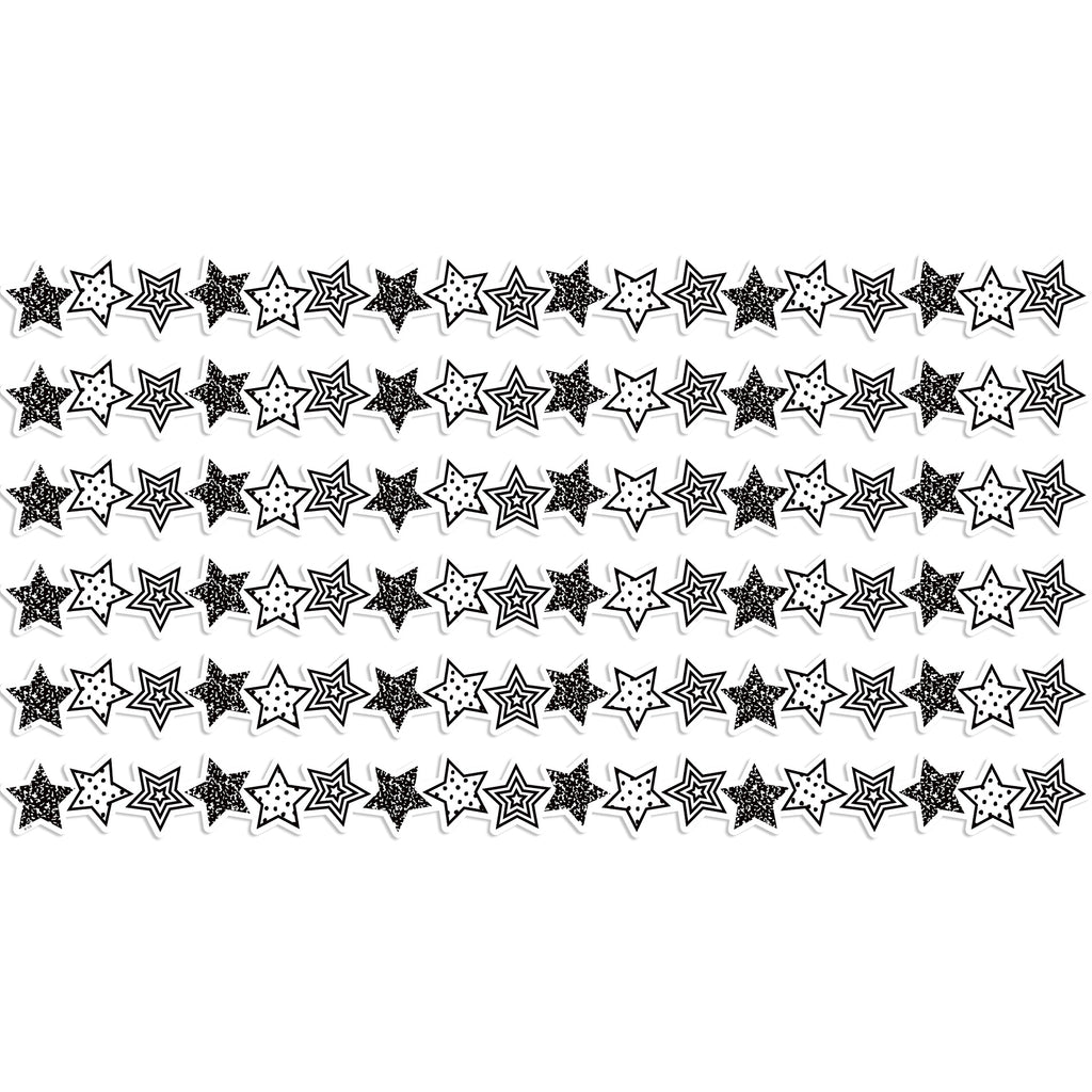 (6 Pk) Blk & Wht Stars Border Trim