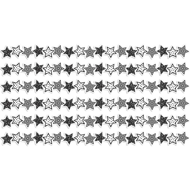 (6 Pk) Blk & Wht Stars Border Trim